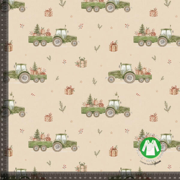 CH53_0_measurement Jersey print with tractors and Christmas trees on taupe