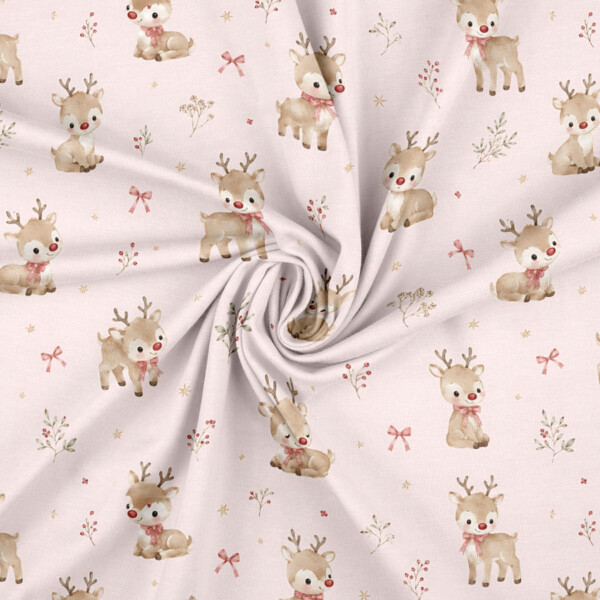 Reindeer calves on light pink digital print cotton jersey fabric