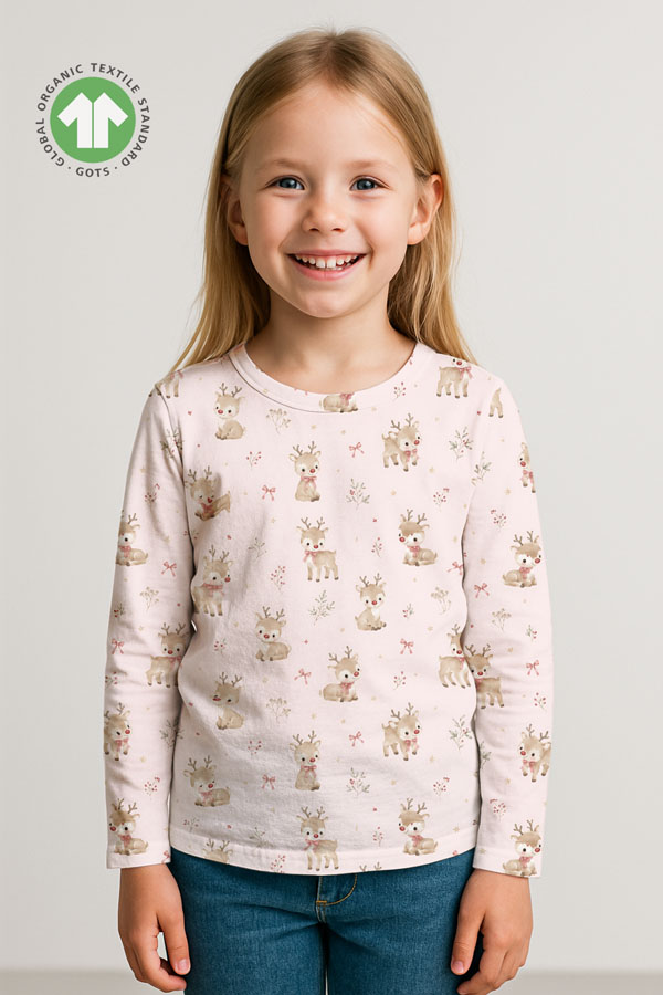 Reindeer calves on light pink digital print cotton jersey fabric