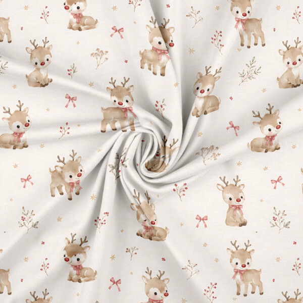 Reindeer calves on off-white digital print cotton jersey fabric