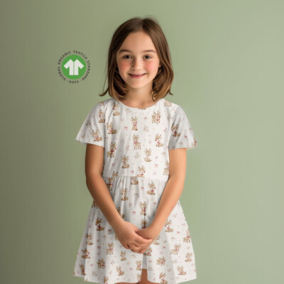 Reindeer calves on off-white digital print cotton jersey fabric