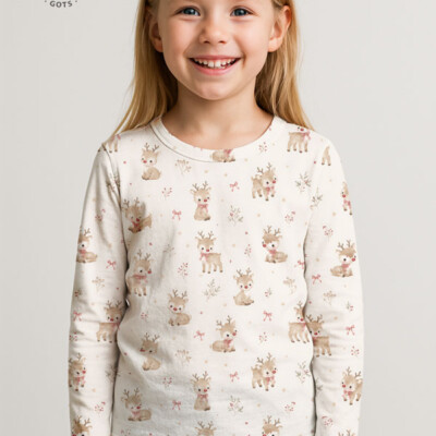 Reindeer calves on off-white digital print cotton jersey fabric
