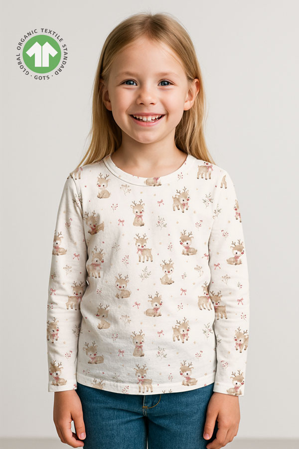 Reindeer calves on off-white digital print cotton jersey fabric