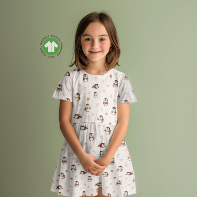 Penguins and Christmas gifts digital print cotton jersey fabric