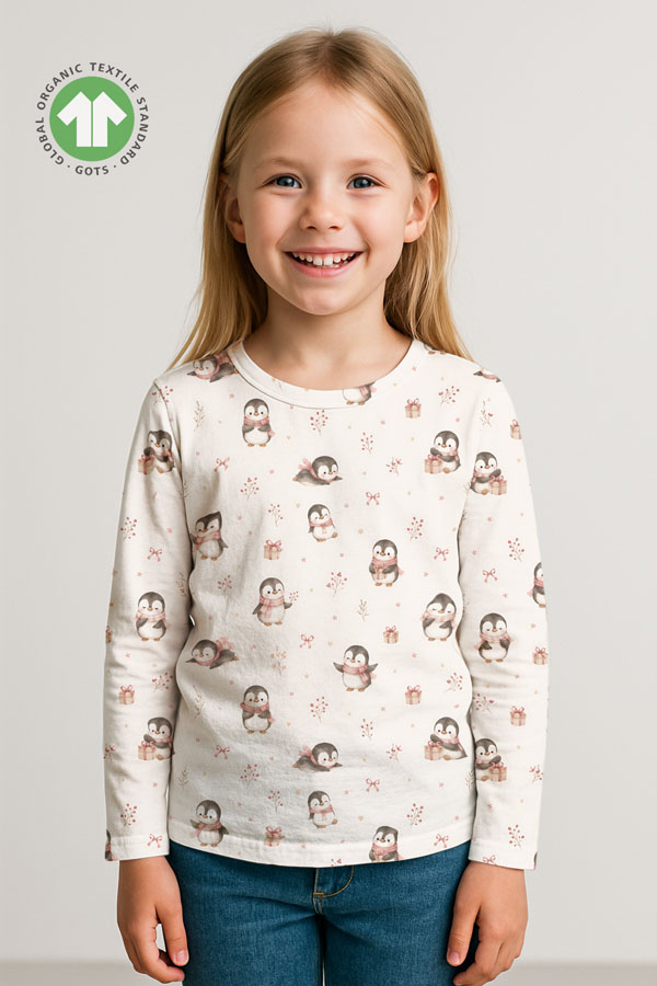 Penguins and Christmas gifts digital print cotton jersey fabric
