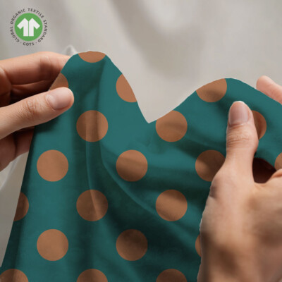Jersey print med terracotta prikker på petrol - Billede 4