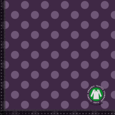 Jersey print med lilla prikker på aubergine
