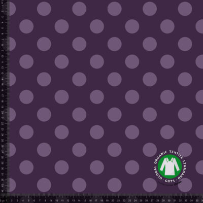 Jersey print med lilla prikker på aubergine