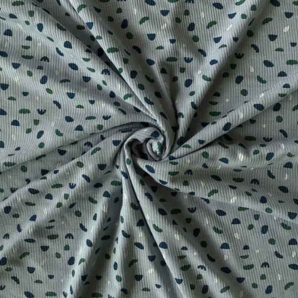Detail of shapes print on merino wool/silk rib knit 200 g/m²