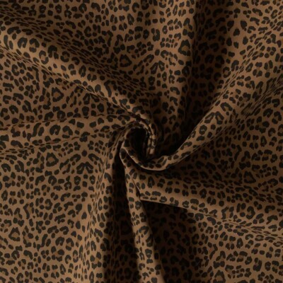 Stretch-denim ruskea leopardi rullalla