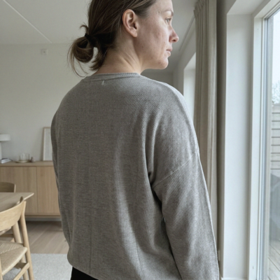Offwhite merinovillajersey, OEKO-TEX- ja Woolmark-sertifioitu, yksityiskohta