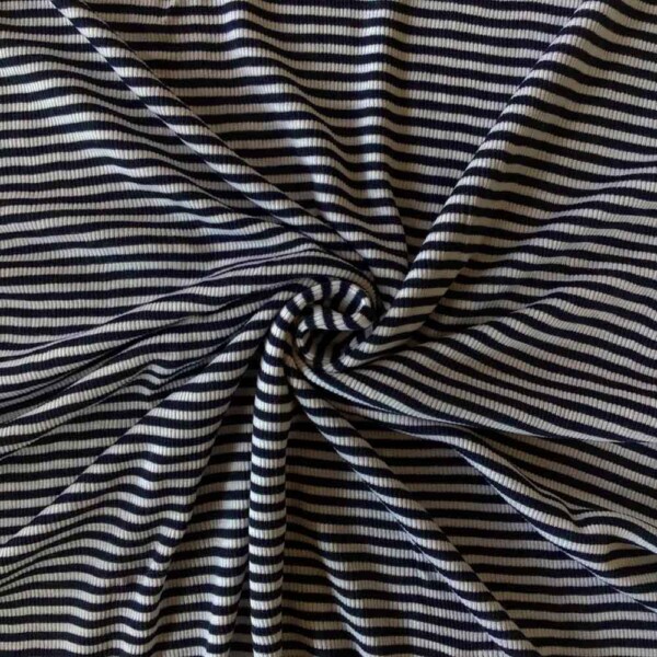 Raidallinen merinovilla-silkki rib-jersey navy, lähikuva