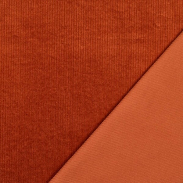 Detail of wide-wale stretch corduroy, terracotta