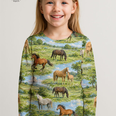 Jersey print med hopper og føl på græsmark - Billede 6