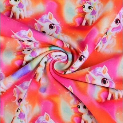 Detail of sweatshirt knit -- pink unicorns knitted quality
