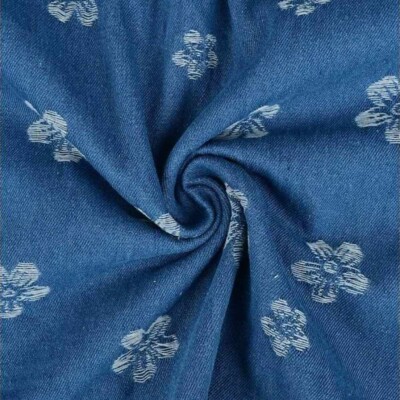 Denim Jacquard - Blomster jeans blå