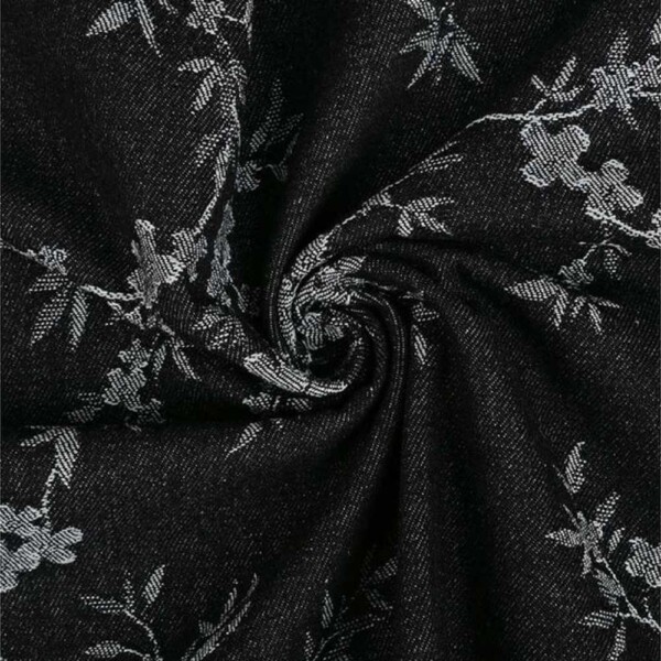 Yksityiskohta: kudottu rakenne Denim-jacquard -- Kukkaoksat musta
