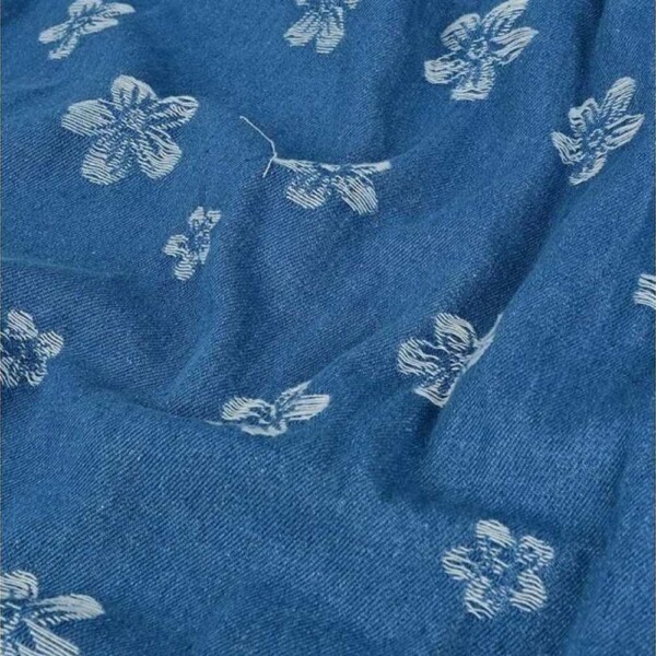Denim jacquard fabric by the metre, jeans blue with textured pattern
