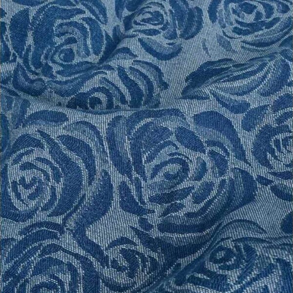 Denim Jacquard Roses jeans blue -- jacquard-woven denim fabric 330 g/m²