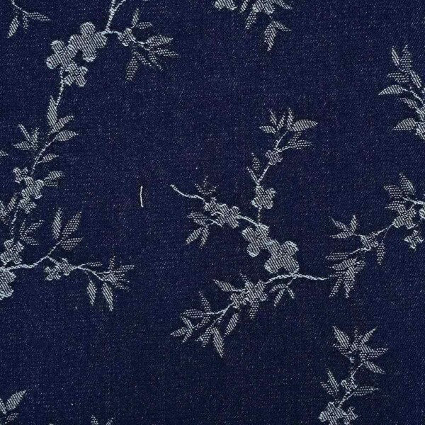 Denim-jacquard Kukkivat oksat navy, 330 g/m², leveys 150 cm