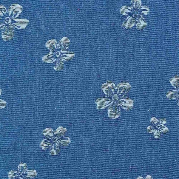 Jacquard-woven denim with flowers in jeans blue colour