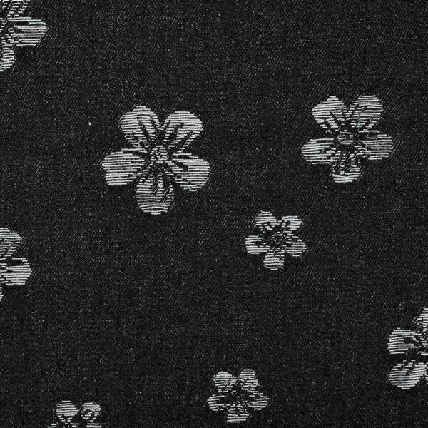 Black floral denim jacquard -- textured weave
