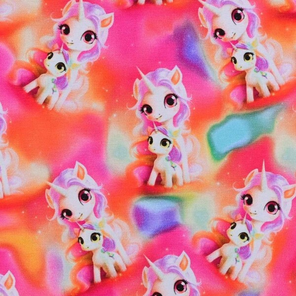 Sweatshirt knit -- pink unicorns fabric 250 g/m² 150 cm