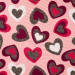Brushed french terry with leopard hearts in light pink, by the metre, 230 g/m²