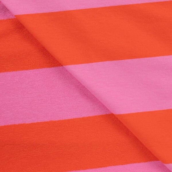 French terry fabric wholesale -- wide orange and light pink stripes
