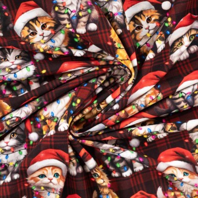 French Terry -- Christmas cats on red checks - Image 3