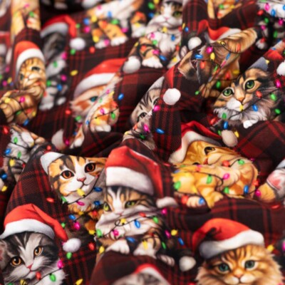 French Terry -- Christmas cats on red checks - Image 4