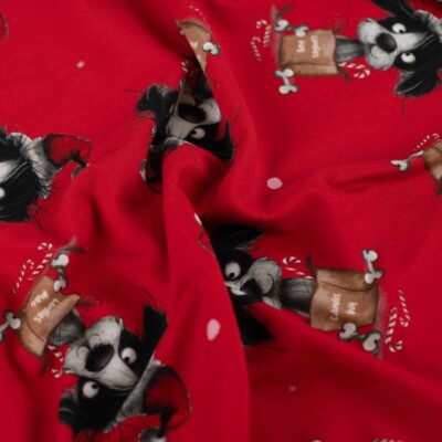French Terry -- Christmas Dogs in Bags on Red - Image 4
