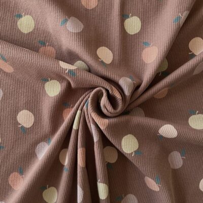 Rib jersey with apples on a brown base