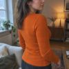 Brændt Orange merinould jersey, syet op som langærmet bluse