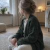 Mørkegrøn merinould fleece, syet op som cardigan til børn