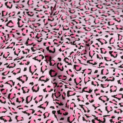French Terry – Lyserød leopard med sølv glitter