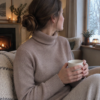 Taupe merinould jersey, syet op som rullekravebluse