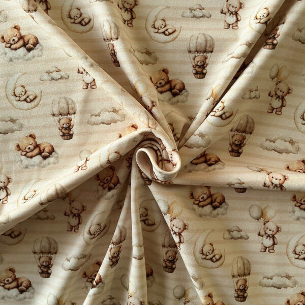 Jersey print with teddy bear, moon and clouds on cotton/lycra