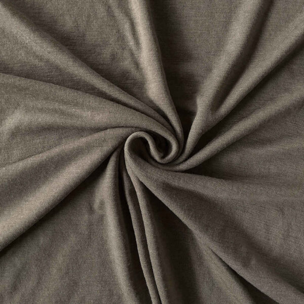 Mushroom merino wool jersey, twisted into a spiral to show the drape