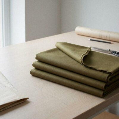 Anorakstof i khaki, twill i polyester og bomuld