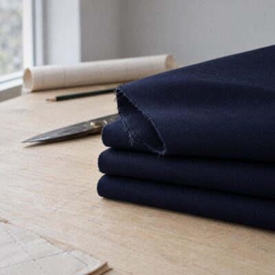 Anorakstof i marineblå, twill i polyester og bomuld