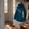 Anorakstof i petrol, twill i polyester og bomuld