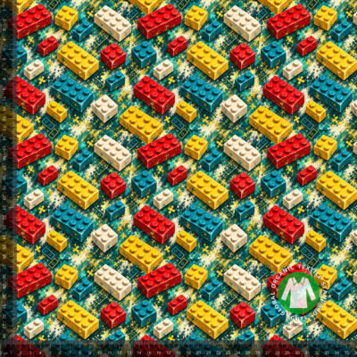 Byggeklodser på petrol, digitalprint jersey på 36x36 cm mållinjal, så rapporten ses i naturlig størrelse