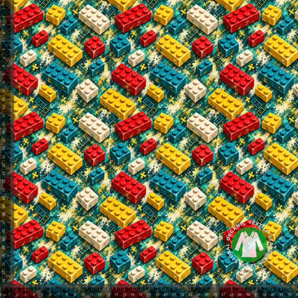 Byggeklodser på petrol, digitalprint jersey på 36x36 cm mållinjal, så rapporten ses i naturlig størrelse