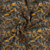 Construction machines on graphite and gold, digital print jersey laid in soft folds to show the knit and print