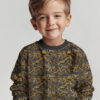 Construction machines on graphite and gold, digital print jersey sewn as a children’s shirt