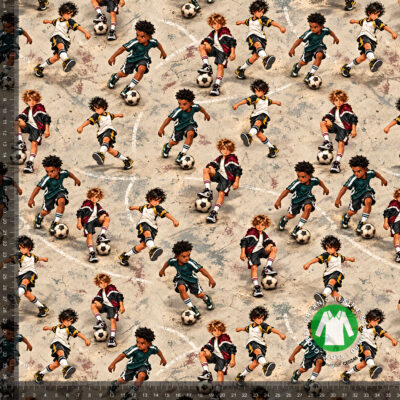 Jalkapallo hiekalla, digiprintti jersey 36x36 cm mittaruudukolla, raportti luonnollisessa koossa
