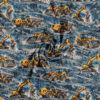 Excavators on petrol, digital print jersey laid in soft folds to show the knit and print