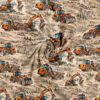 Excavators on sand, digital print jersey laid in soft folds to show the knit and print