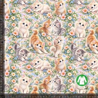 Killinger mellem pastelblomster, digitalprint jersey på 36x36 cm mållinjal, så rapporten ses i naturlig størrelse